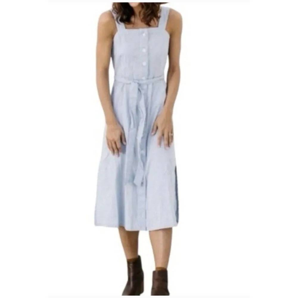 NWT Oat New York Women's Striped‎ SMALL Midi Sundress Button Front Tie Waist